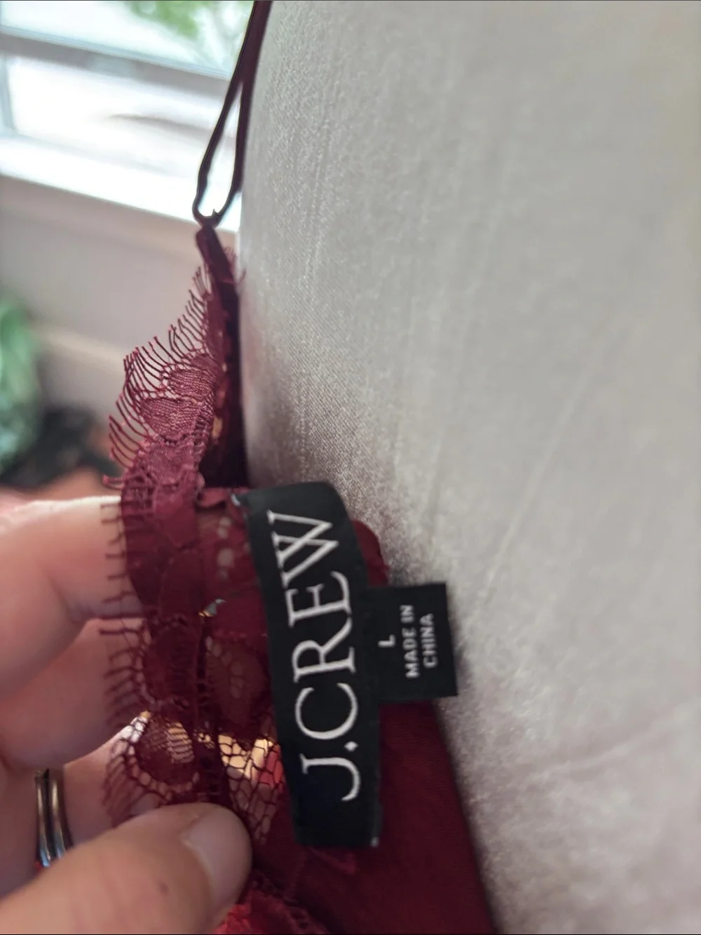 Matching set Jcrew, wine red lace trim cami and skirt with side slit